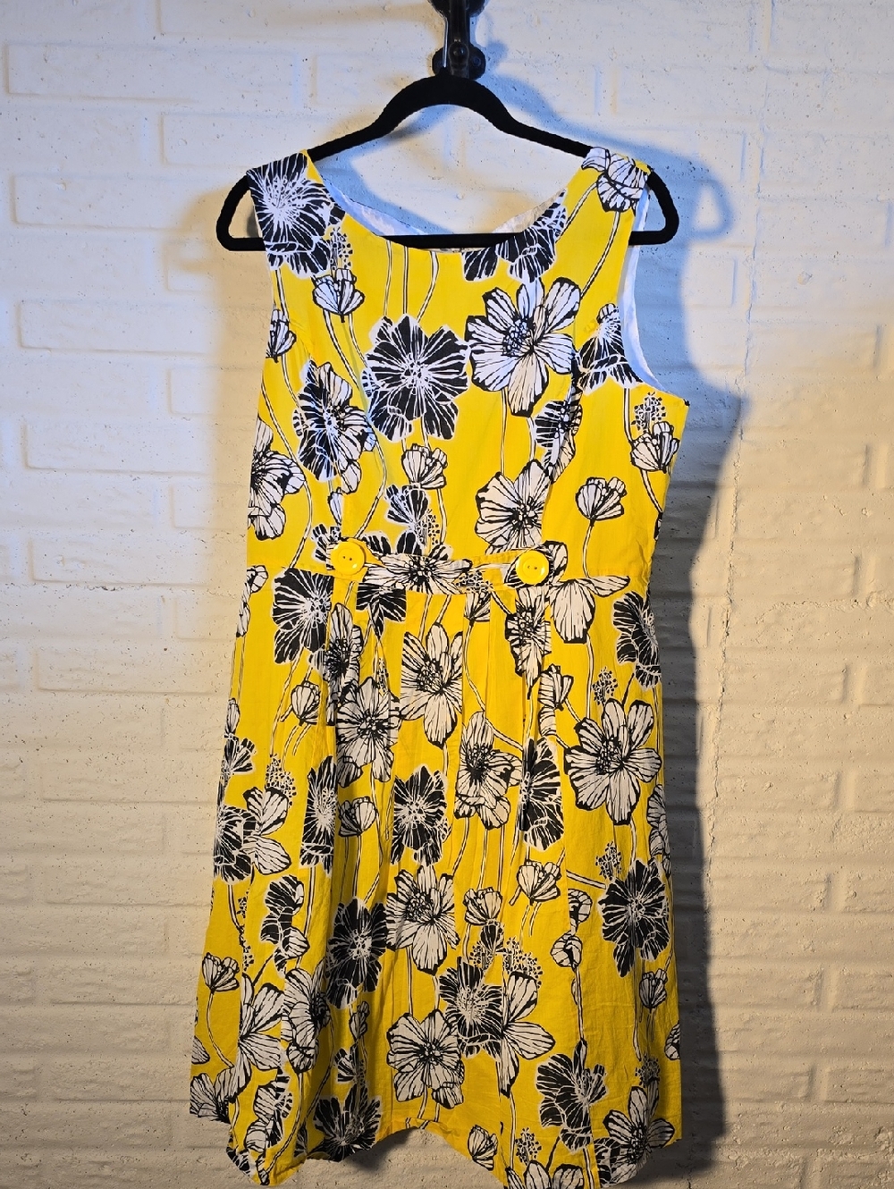 Robbie Bee Yellow Floral Midi Dress with Black & White Print
